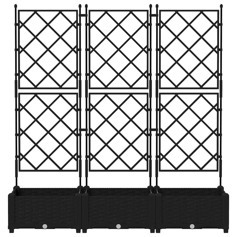 vidaXL Garden Planter with Trellis 3 pcs Black 120 x 40 x 125.5 cm PP