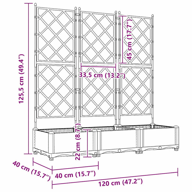 vidaXL Garden Planter with Trellis 3 pcs Black 120 x 40 x 125.5 cm PP