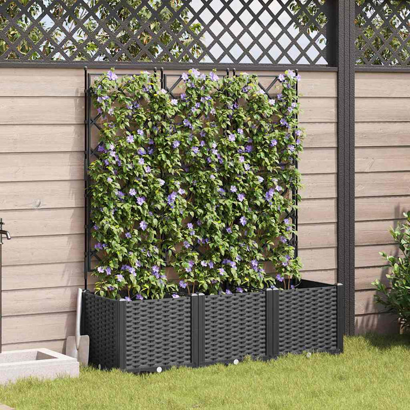 vidaXL Garden Planter with Trellis 3 pcs Black 120 x 40 x 143 cm PP