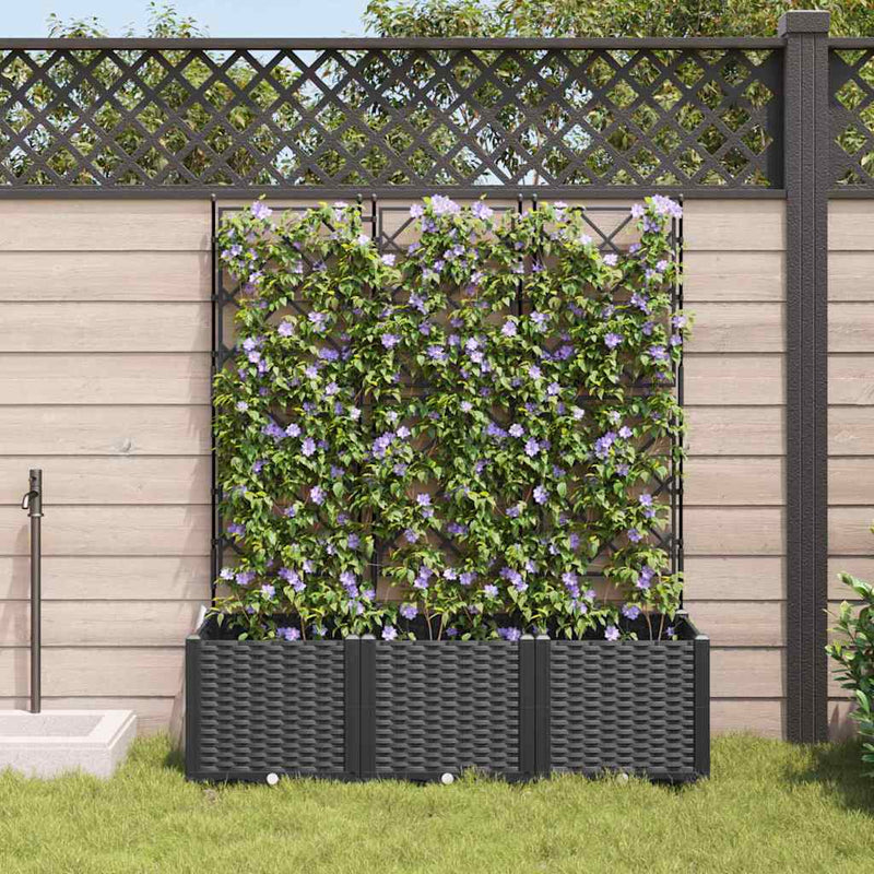 vidaXL Garden Planter with Trellis 3 pcs Black 120 x 40 x 143 cm PP