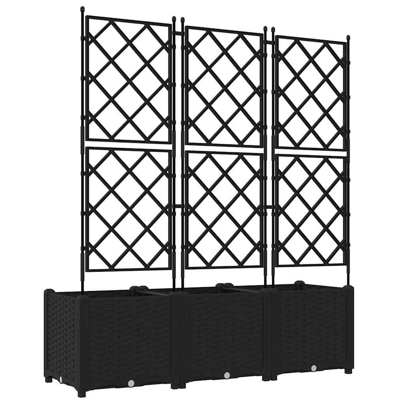 vidaXL Garden Planter with Trellis 3 pcs Black 120 x 40 x 143 cm PP