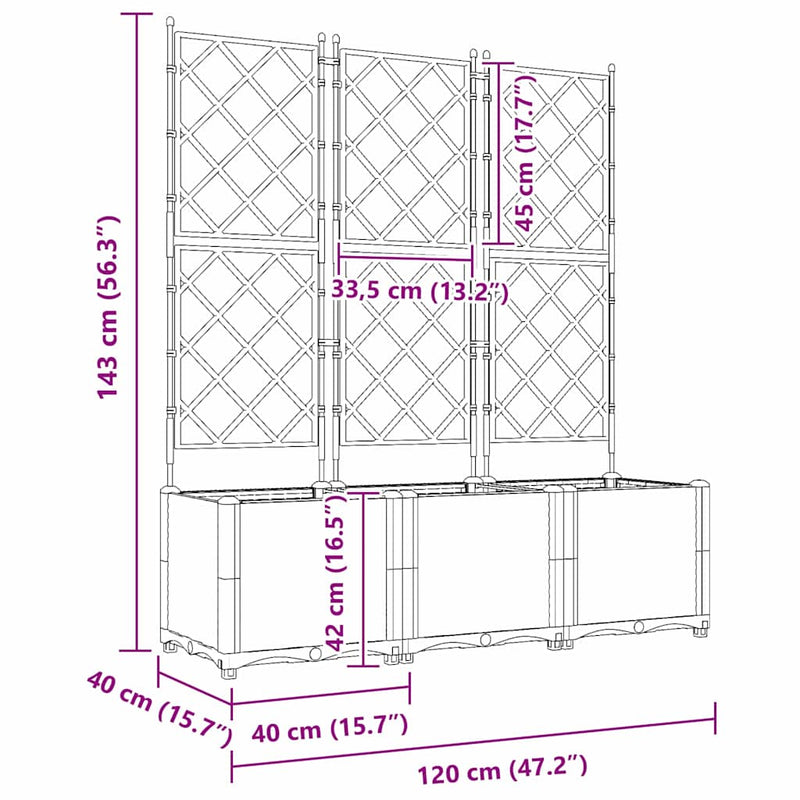 vidaXL Garden Planter with Trellis 3 pcs Black 120 x 40 x 143 cm PP