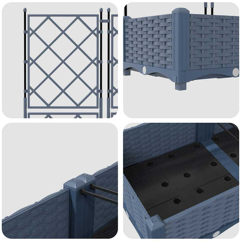 vidaXL Garden Planter with Trellis 3 pcs Grey 120 x 40 x 125.5 cm PP