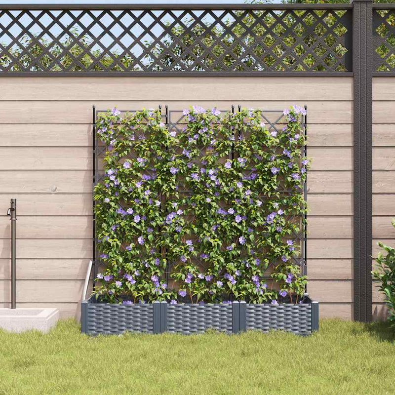 vidaXL Garden Planter with Trellis 3 pcs Grey 120 x 40 x 125.5 cm PP
