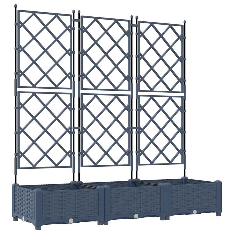 vidaXL Garden Planter with Trellis 3 pcs Grey 120 x 40 x 125.5 cm PP