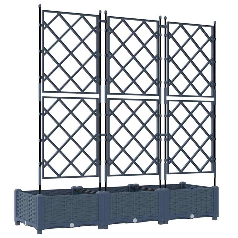 vidaXL Garden Planter with Trellis 3 pcs Grey 120 x 40 x 125.5 cm PP