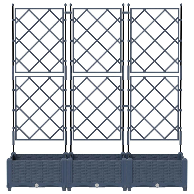 vidaXL Garden Planter with Trellis 3 pcs Grey 120 x 40 x 125.5 cm PP