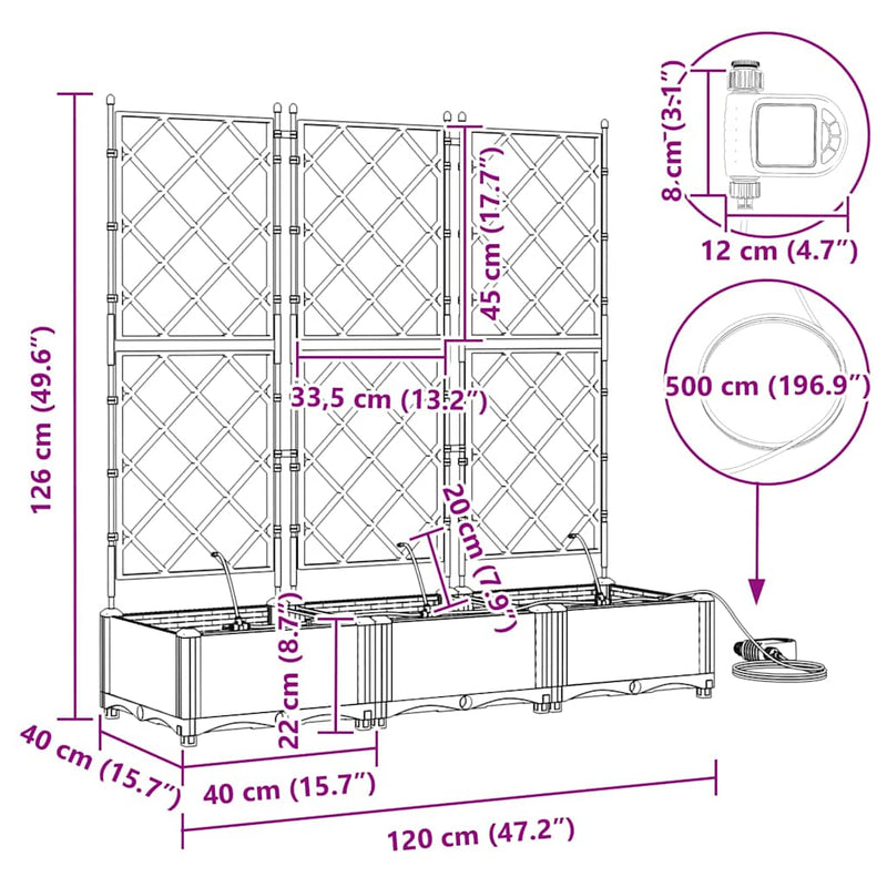 vidaXL Garden Planter 3 pcs Grey 120 x 120 x 142 cm Steel