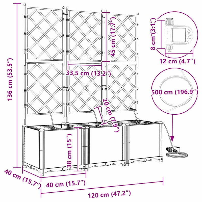 vidaXL Garden Planter 3 pcs Grey 120 x 120 x 142 cm Steel
