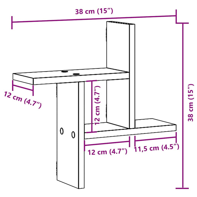 Wall Shelves 2 pcs Black Oak 38x12x38 cm Engineered Wood