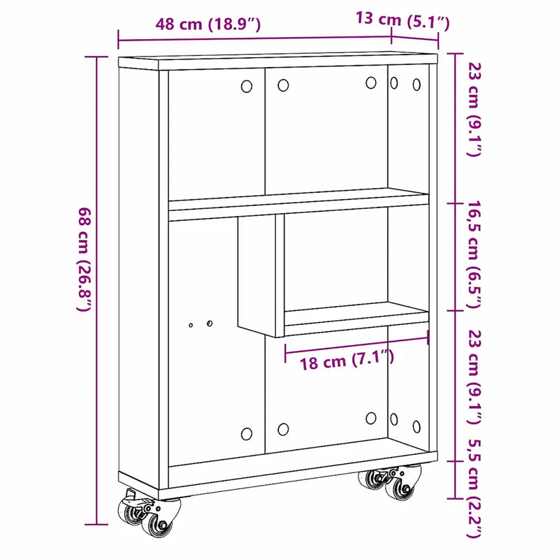 Narrow Storage Trolley Black Oak 48 x 13 x 68 cm