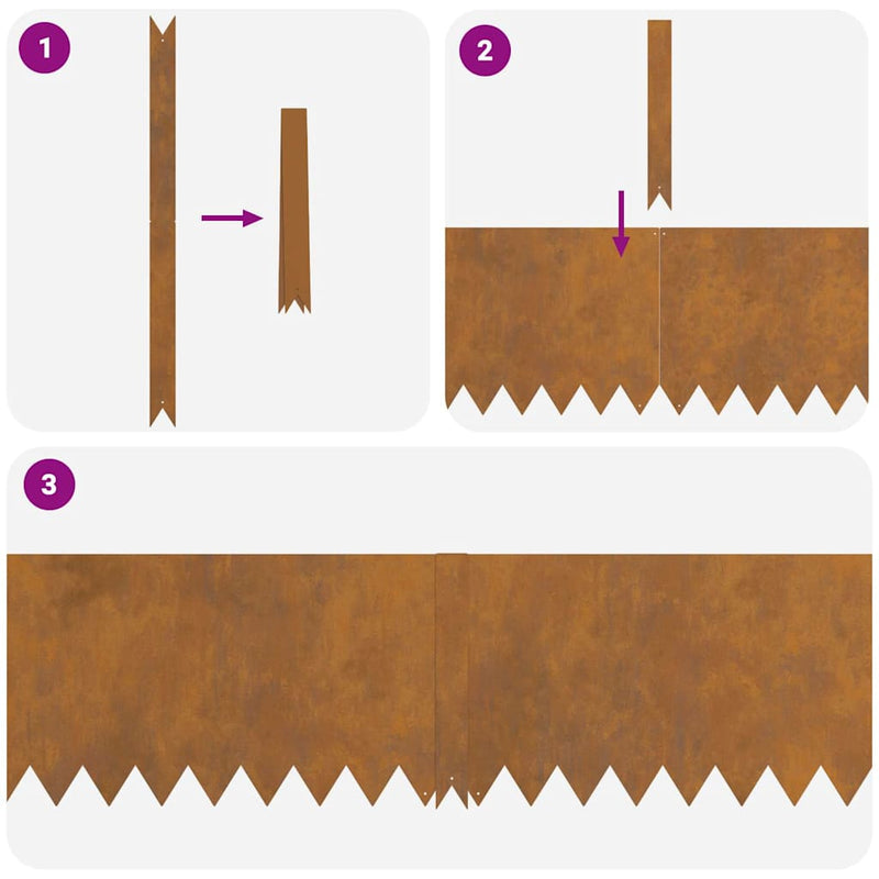 vidaXL Lawn Edging 30 pcs Brown 100 x 0.05 x 20 cm Weathering Steel