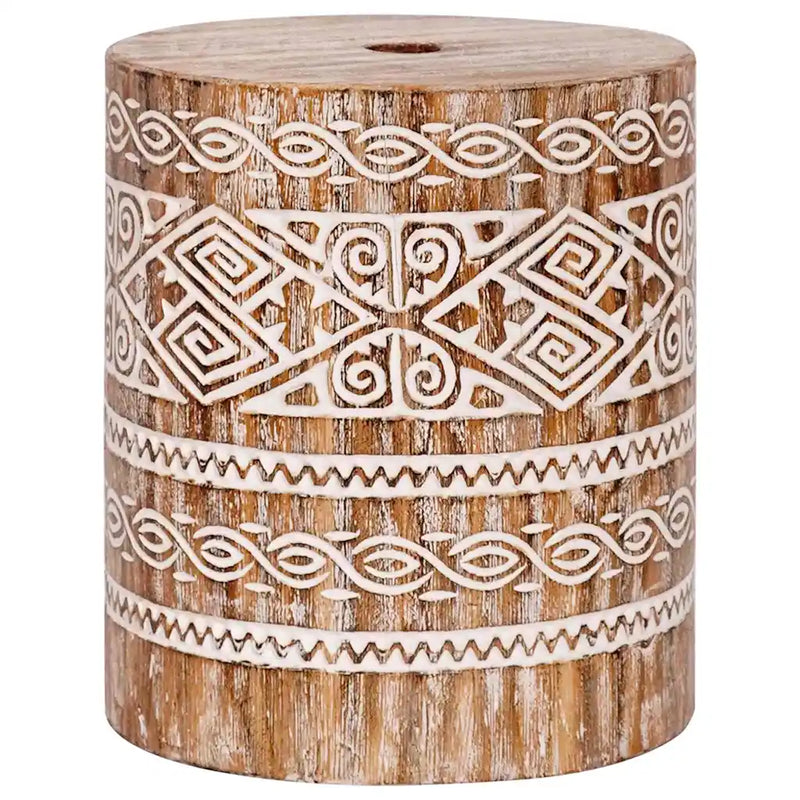 Parasol Base 23 kg White Washed Solid Wood Cylindrical