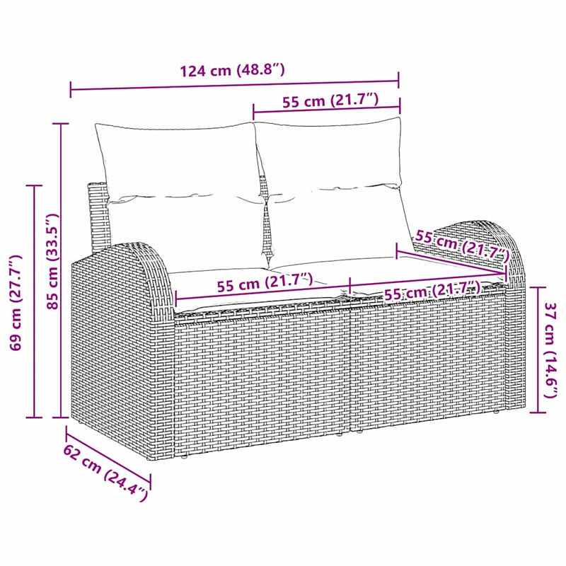 vidaXL Garden Sofa Beige 124 x 62 x 69cm Poly Rattan