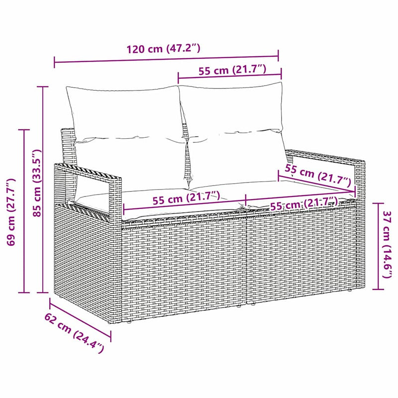 vidaXL Garden Sofa with Cushion 120 x 62 x 69 cm. Poly Rattan