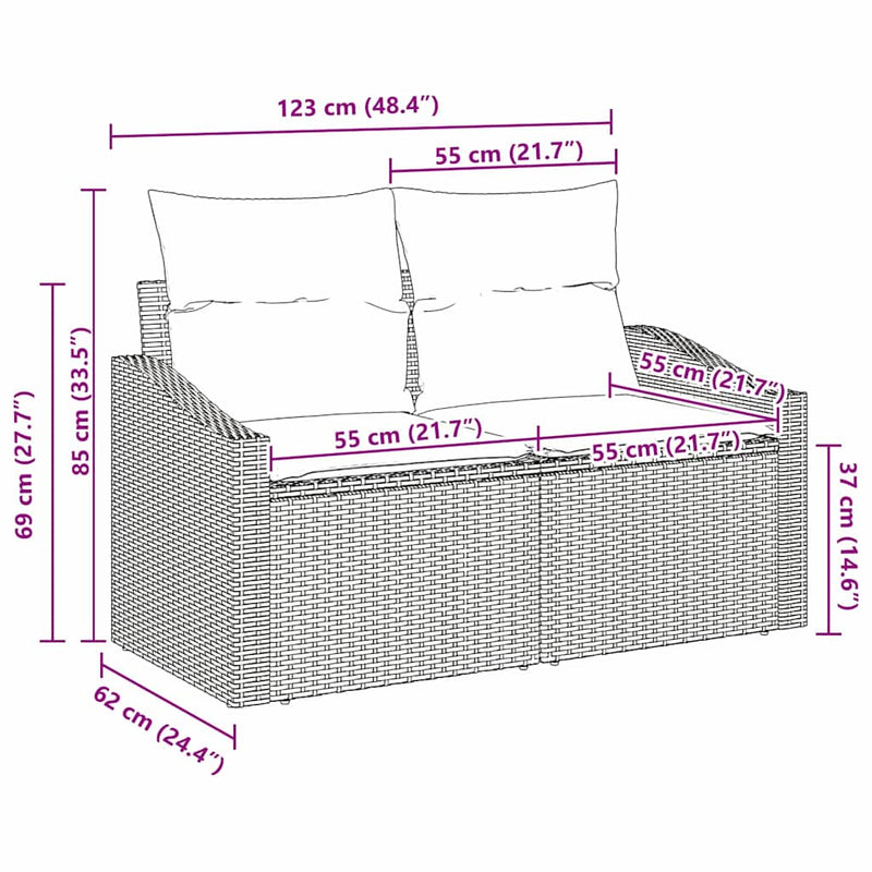 vidaXL Garden Sofa with Cushion 123 x 62 x 69 cm Poly Rattan