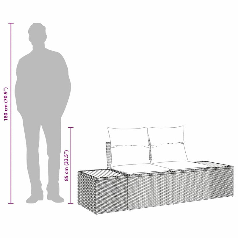 vidaXL Garden Sofa Black 184 x 62 x 85cm Poly Rattan