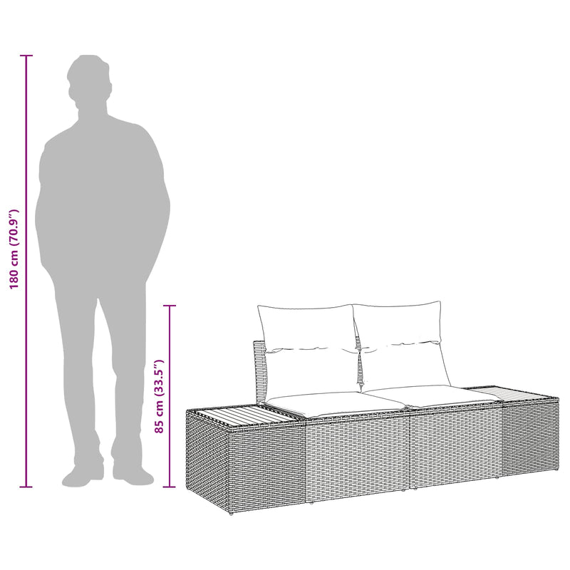 vidaXL Garden Sofa Black 184 x 62 x 85cm Poly Rattan