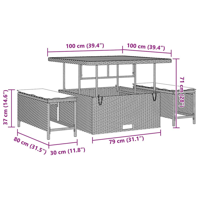 vidaXL Garden Dining Set 3 pcs Black Poly rattan