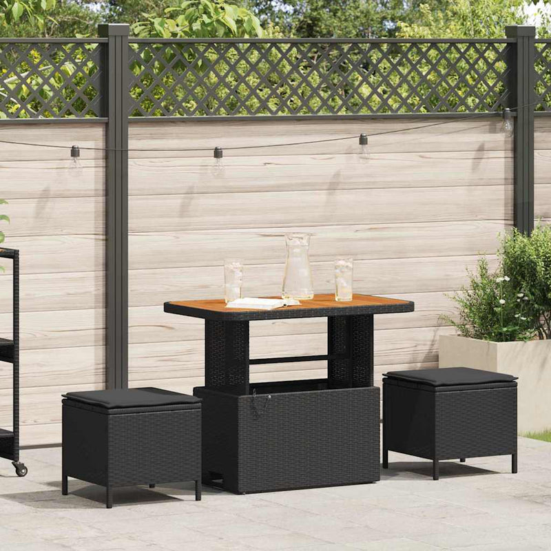 vidaXL Garden Dining Set 3 pcs Black Poly rattan