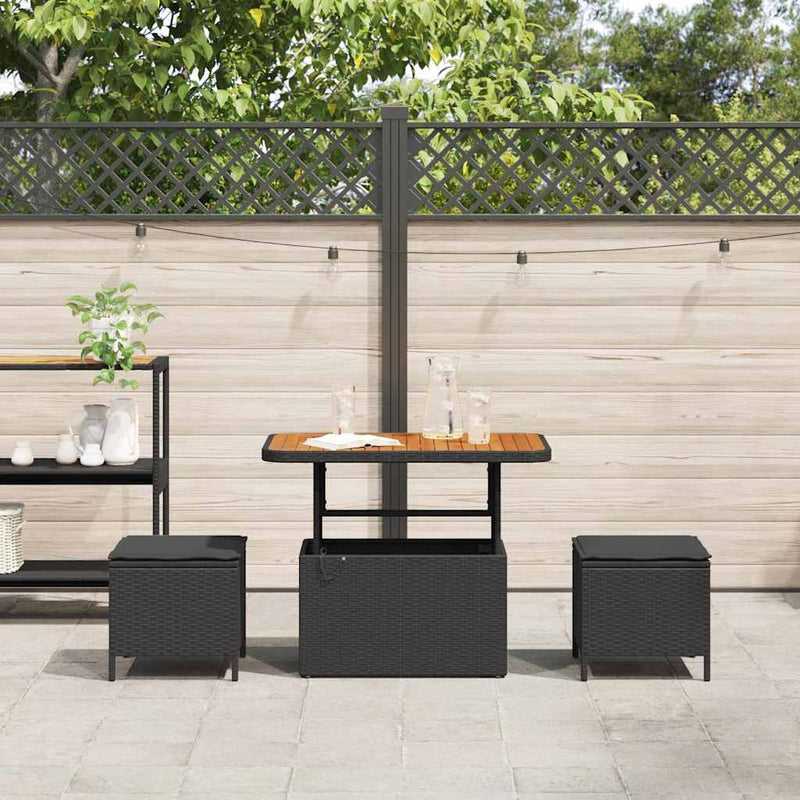 vidaXL Garden Dining Set 3 pcs Black Poly rattan