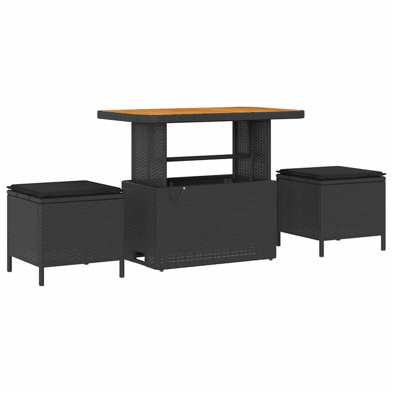 vidaXL Garden Dining Set 3 pcs Black Poly rattan
