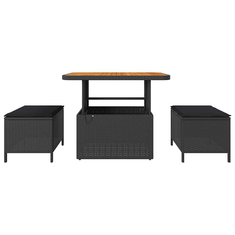 vidaXL Garden Dining Set 3 pcs Black Poly rattan