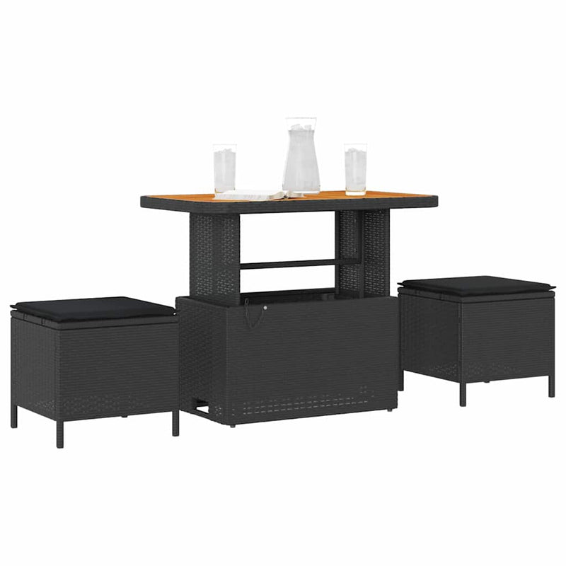 vidaXL Garden Dining Set 3 pcs Black Poly rattan