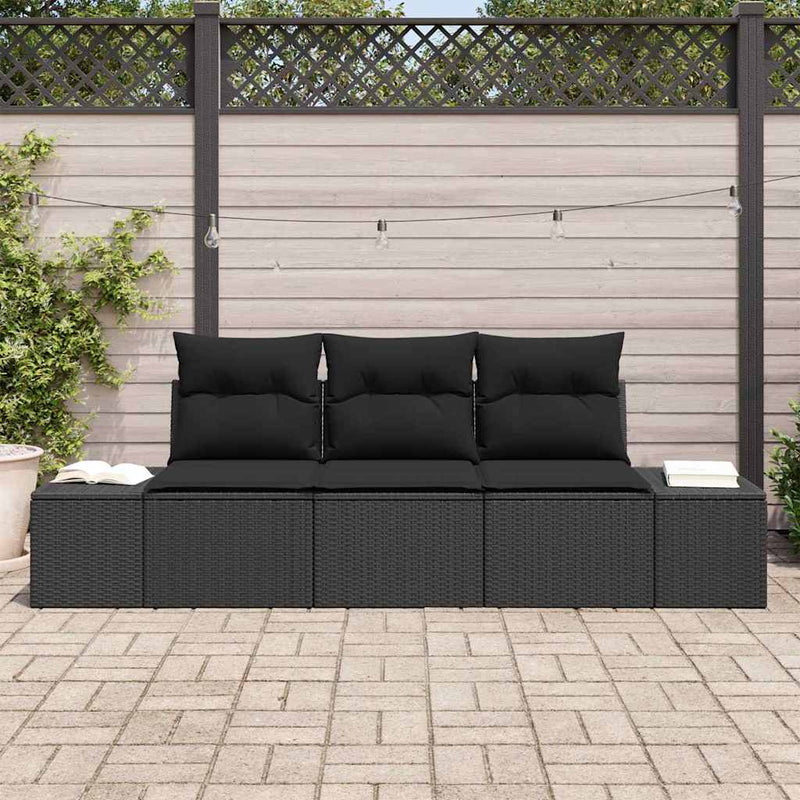 vidaXL Sofa Set with Cushion 3 pcs Black Poly Rattan