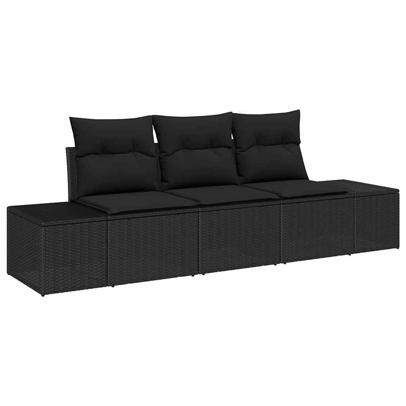vidaXL Sofa Set with Cushion 3 pcs Black Poly Rattan