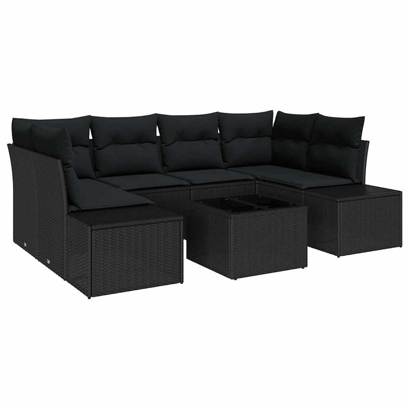 vidaXL Garden Sofa Set with Cushion 7 pcs Black Poly Rattan
