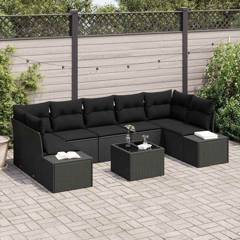 vidaXL Garden Sofa Set 8 pcs Black Poly rattan