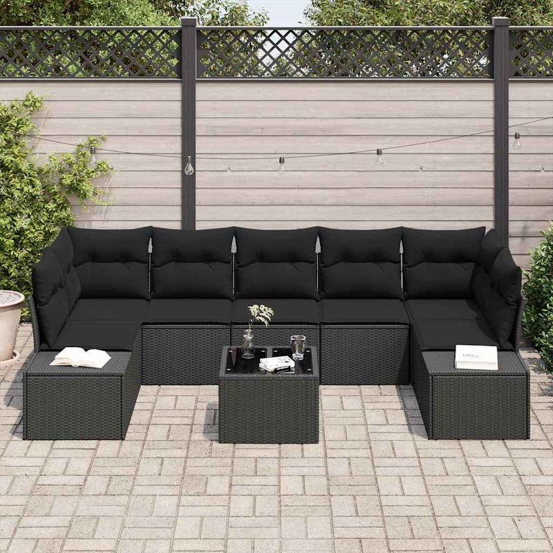 vidaXL Garden Sofa Set 8 pcs Black Poly rattan