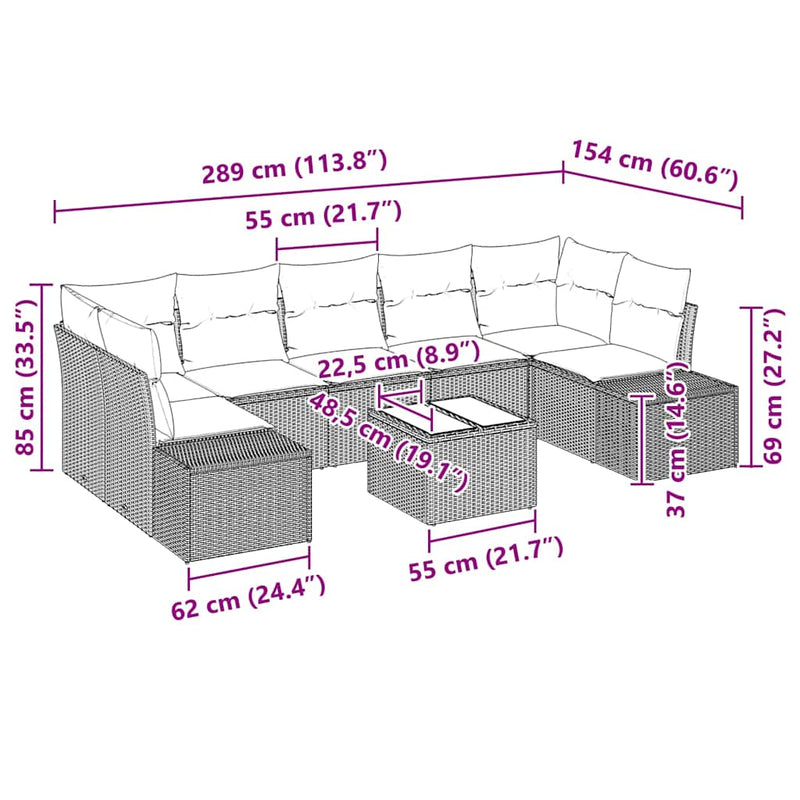vidaXL Garden Sofa Set 8 pcs Black Poly rattan