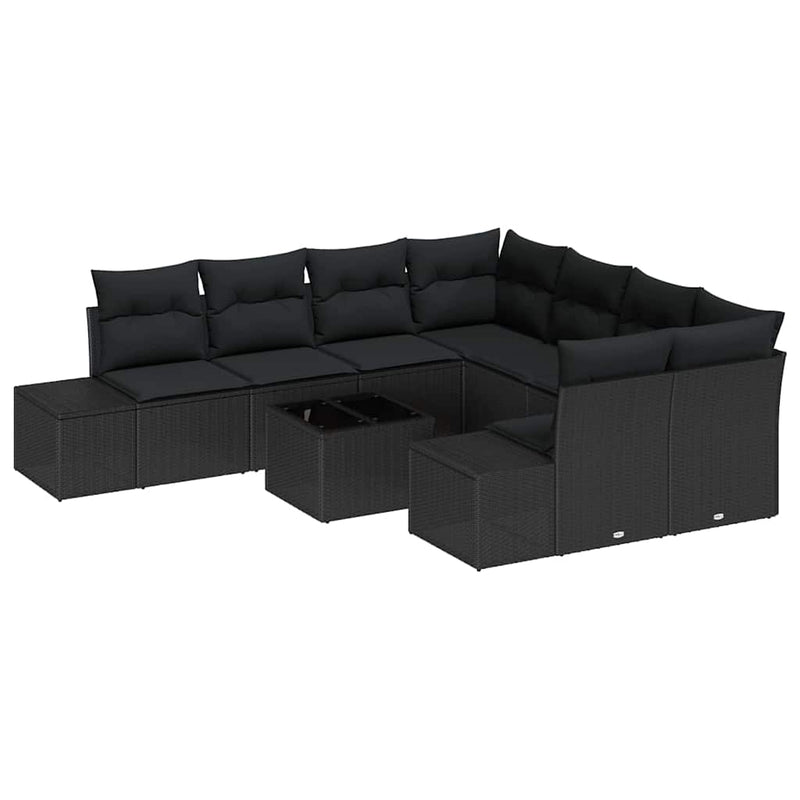 vidaXL Garden Sofa Set with Cushion 9 pcs Black Poly Rattan