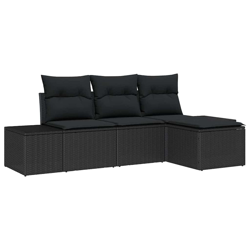 vidaXL Garden Sofa Set with Cushion 4 pcs Black Poly Rattan