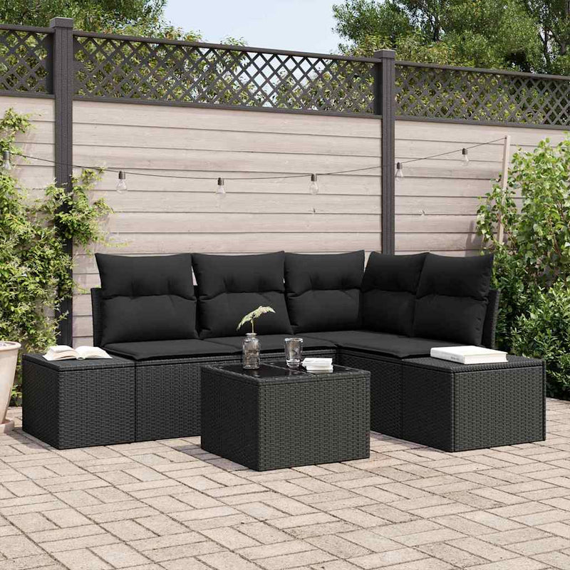 vidaXL Garden Sofa Set 5 pcs Black Poly Rattan