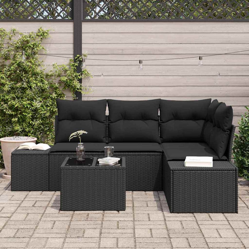 vidaXL Garden Sofa Set 5 pcs Black Poly Rattan