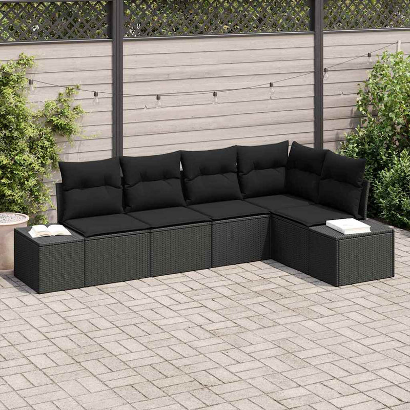 vidaXL Garden Sofa Set 5 pcs Black Poly Rattan