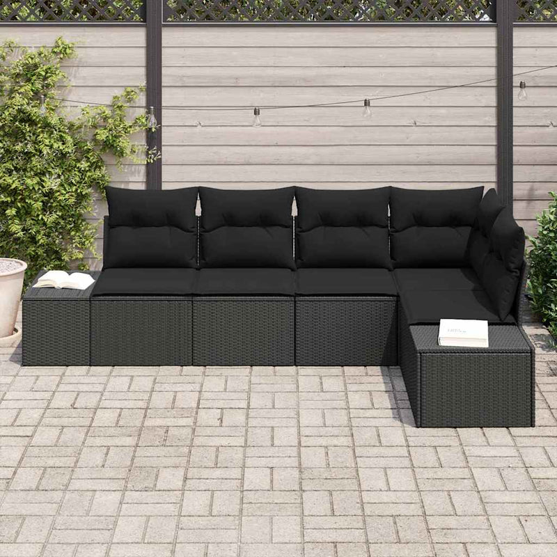 vidaXL Garden Sofa Set 5 pcs Black Poly Rattan