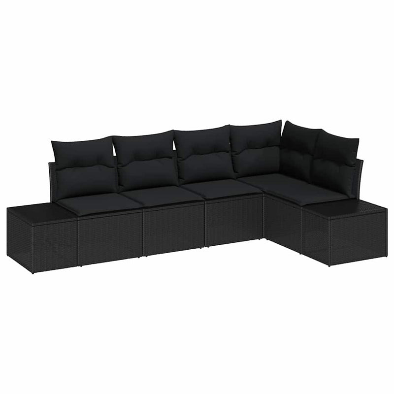 vidaXL Garden Sofa Set 5 pcs Black Poly Rattan