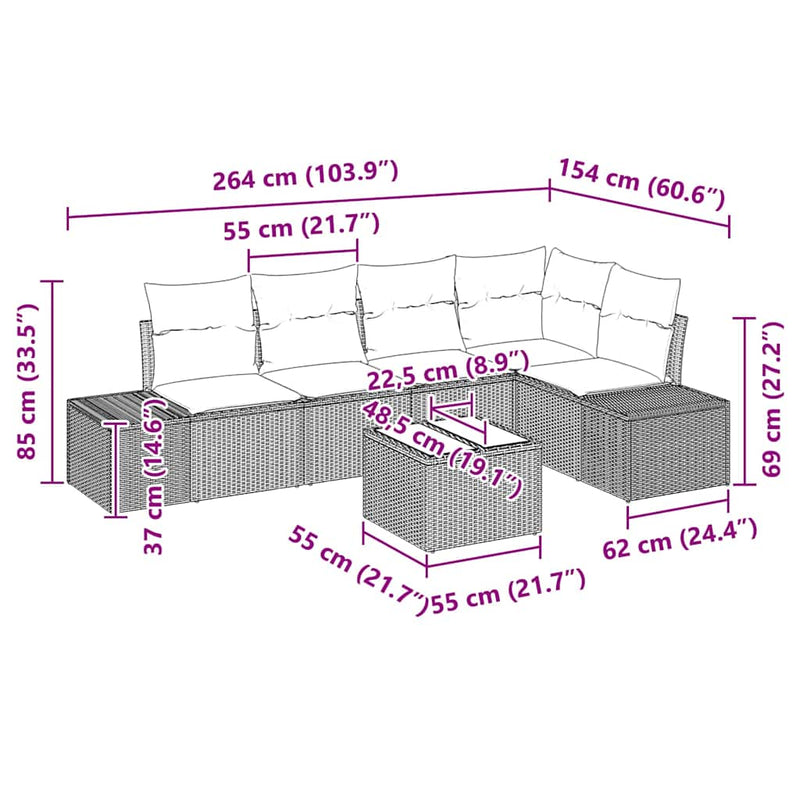 vidaXL Garden Sofa Set 6 pcs Black Poly Rattan