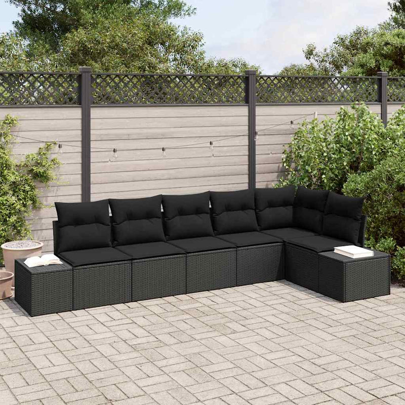 vidaXL Garden Sofa Set with Cushion 6 pcs Black Poly Rattan