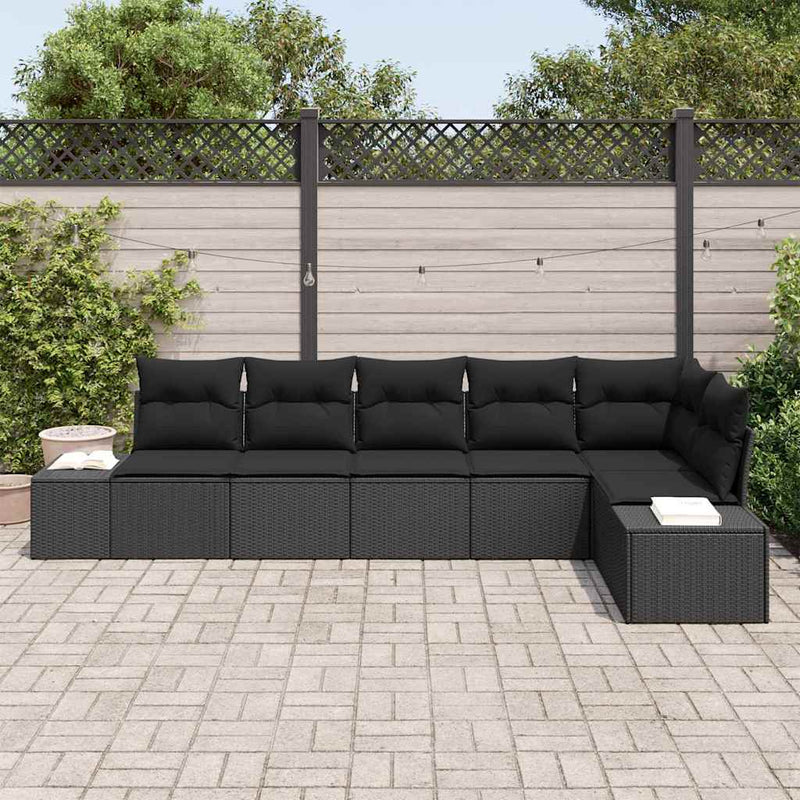 vidaXL Garden Sofa Set with Cushion 6 pcs Black Poly Rattan