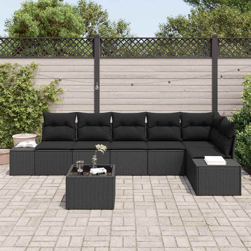 vidaXL Garden Sofa Set with Cushion 7 pcs Black Poly Rattan