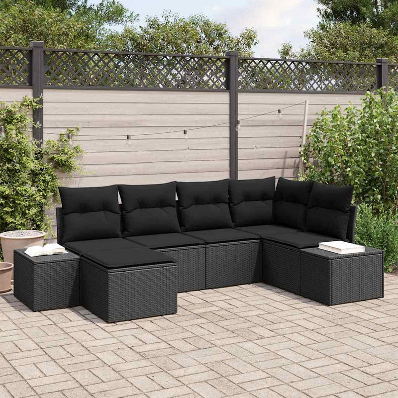 vidaXL Garden Sofa Set with Cushion 6 pcs Black Poly Rattan