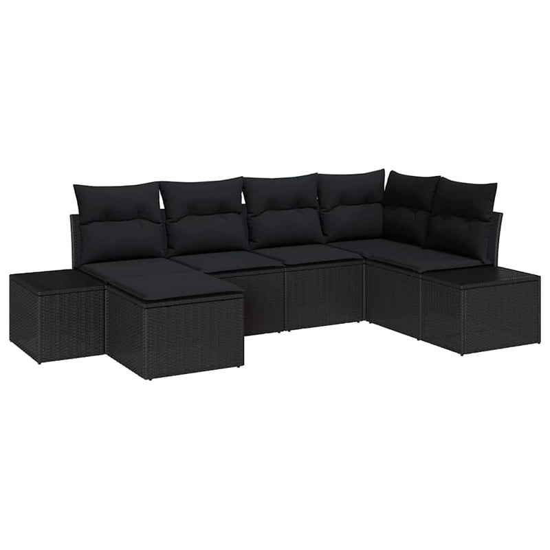 vidaXL Garden Sofa Set with Cushion 6 pcs Black Poly Rattan
