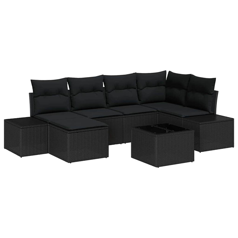 vidaXL Garden Sofa Set with Cushion 7 pcs Black Poly Rattan