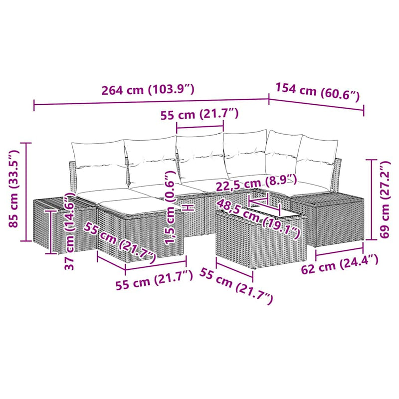 vidaXL Garden Sofa Set with Cushion 7 pcs Black Poly Rattan