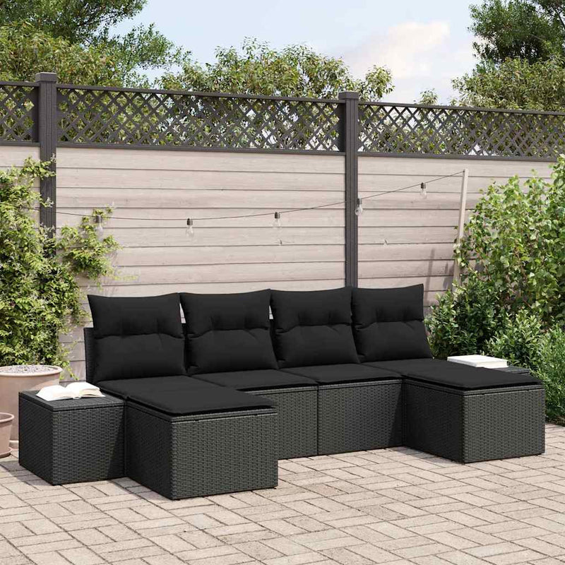 vidaXL Garden Sofa Set with Cushion 6 pcs Black Poly Rattan